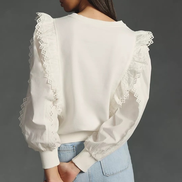 NWT Anthropologie Ruffle Sleeve White Top XS - Picture 3 of 4